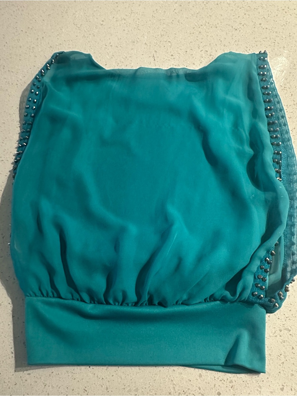 Vintage Teal Turquoise Beaded Studded Sleeve Blouson Top S